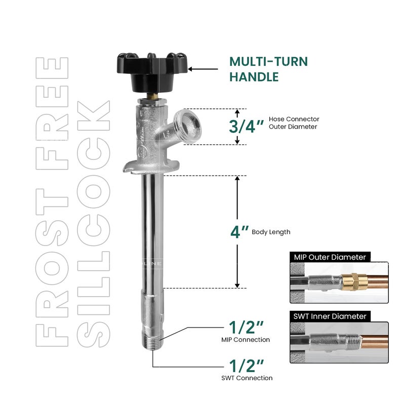 Everflow Midline Valve 8426 Sillcock Pipe Chrome Plated Brass Body Frost 1/2 inch MIP/Sweat Connection and 3/4 inch Hose Bib, 4 - Image 3